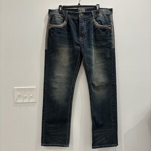 CJ Black Premium Jeans Mens 34x30 Straight Relaxed Embroidered Y2K